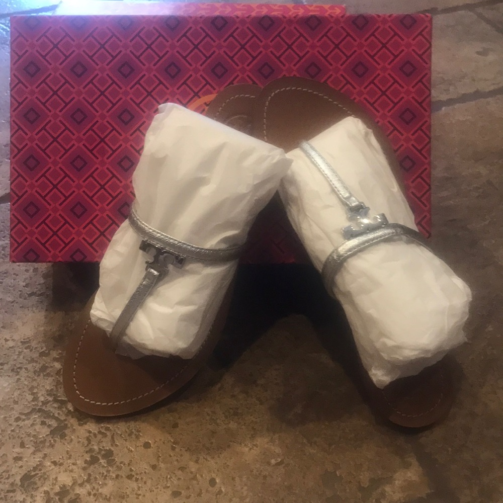 Tory Burch Metallic Saffiano Sandals